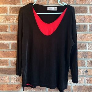 CHICO’S Travelers Layered Blouse Top Shirt Red Black Size 2 / Large 12